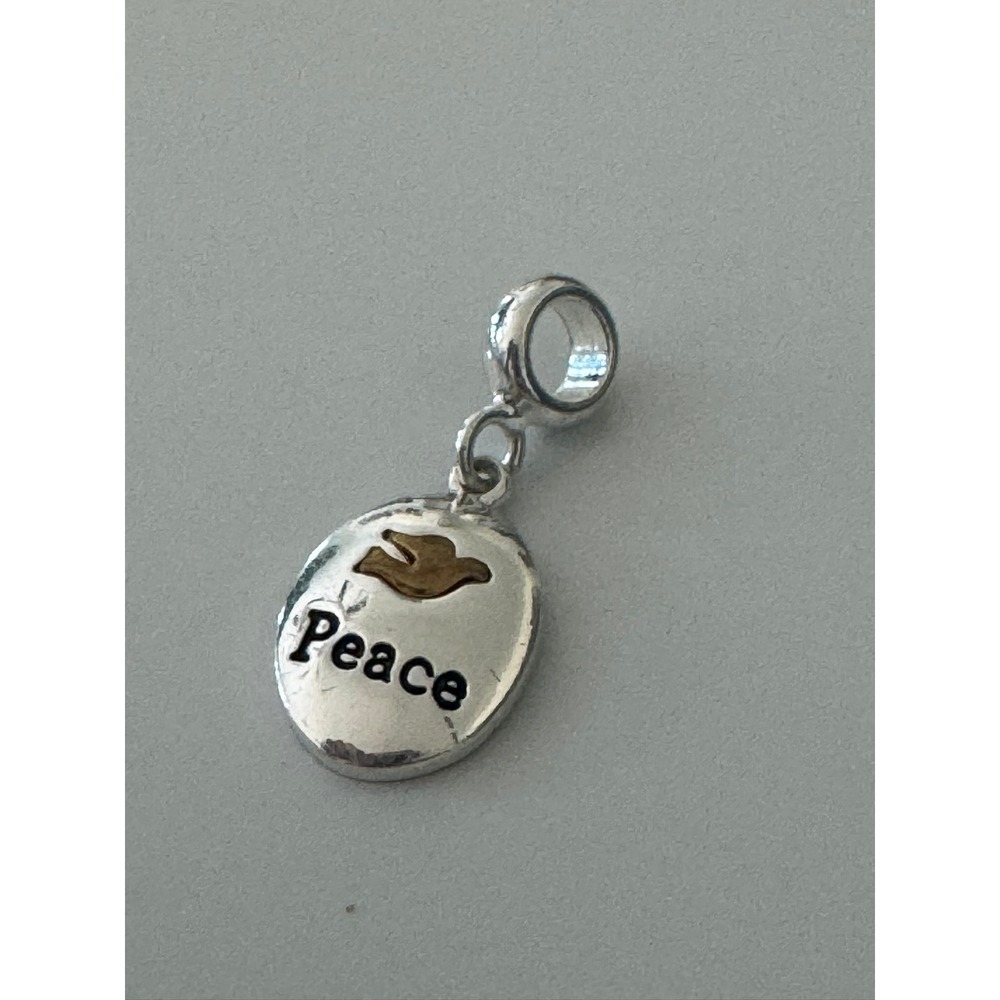 Silver Tone Peace Dove Oval Dangle Charm for European Bracelets Pendant
